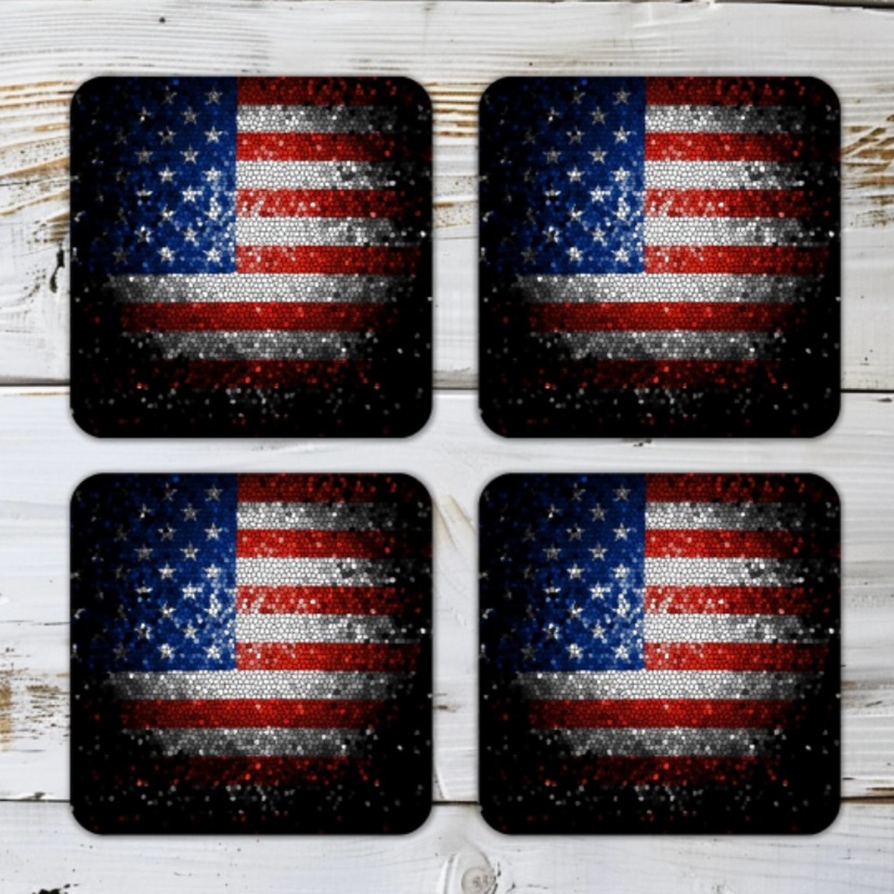 American Flag Drink Coasters Cork Back Set Of 4